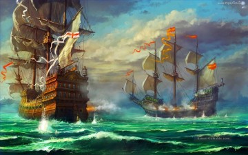  Seeschlacht Malerei - Kriegsschiff Seeschlacht
